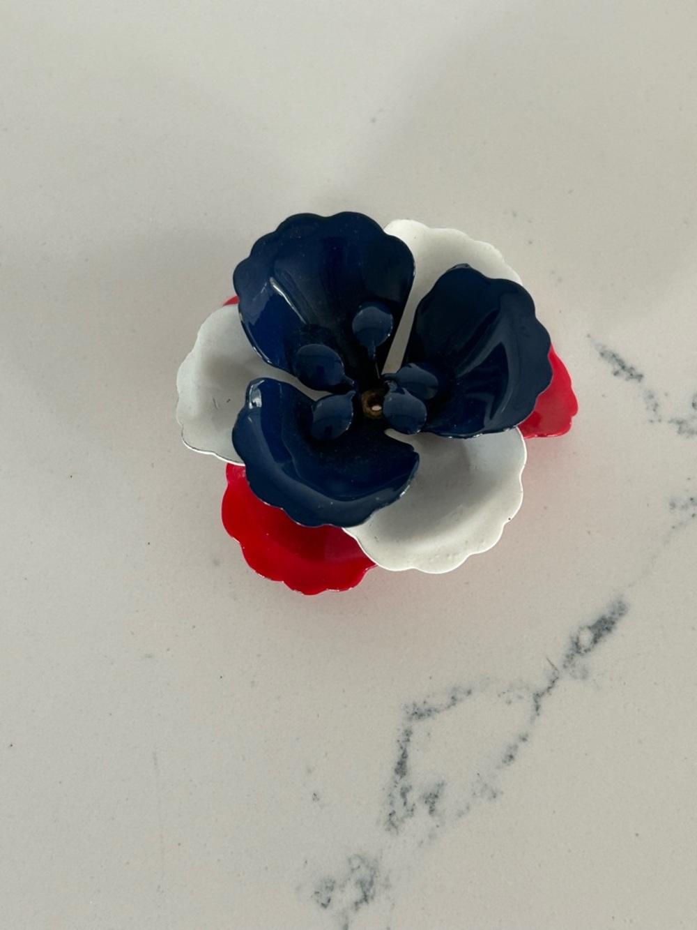 Vintage Flower Enamel Brooch Pin Red White Blue
